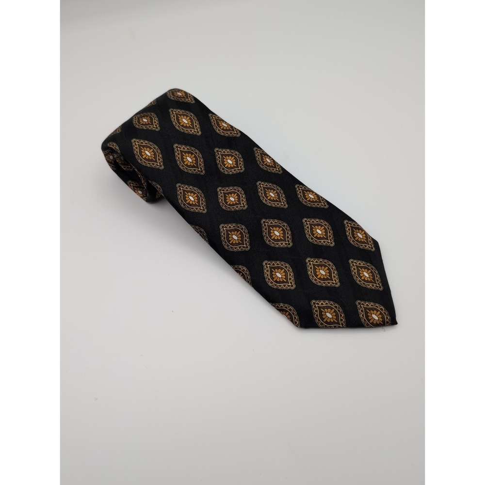 JZ Richards for Nordstrom Silk Tie Black Gold Medallion Geometric USA Made Vntg